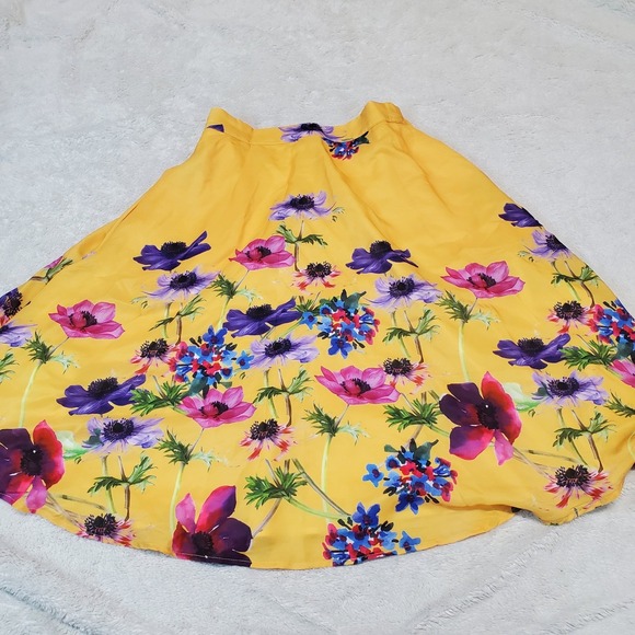 Modcloth Yellow Floral Print Artsy Office Dressy Romantic Full Skirt Medium - Picture 1 of 8